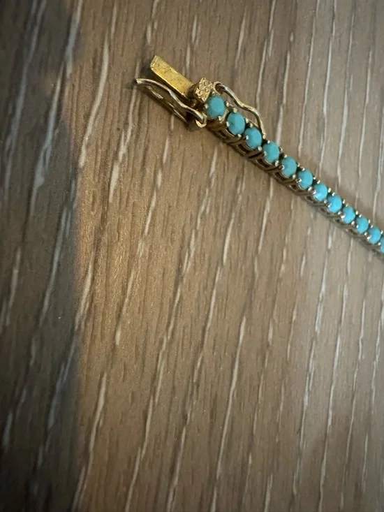 Joan Rivers vintage faux turquoise tennis bracelet in gold tone - Picture 2 of 7